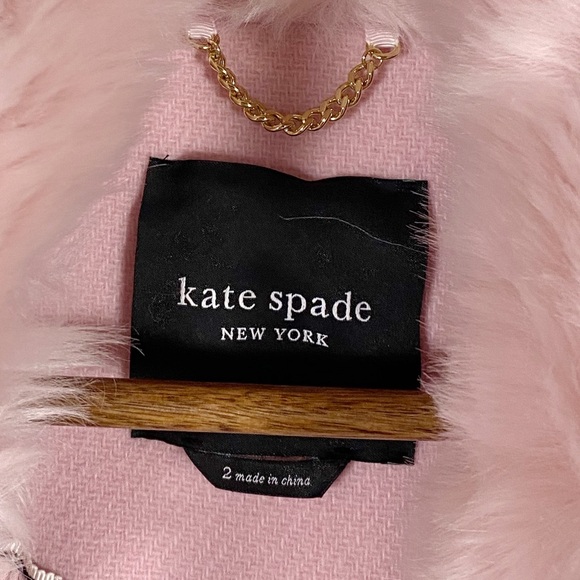 Kate Spade Faux Fur Lapel Wool Coat Pink - Picture 7 of 9